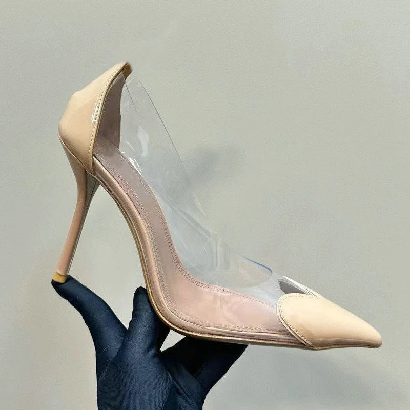 2026 Spring Summer New Fairy Wind Pointy High Heels Female Love Shaped Transparent Sandals Sexy Party Pumps
