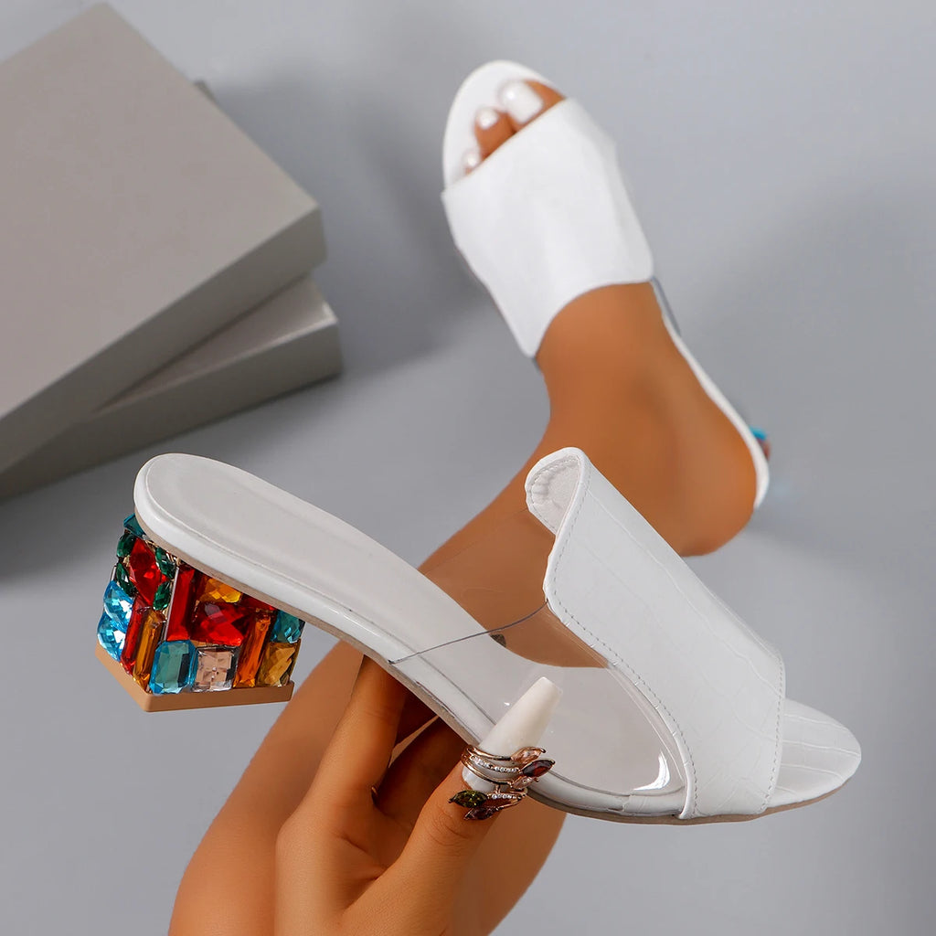 Women Sandals 2024 New Summer Crystal Luxury Sandals Ladies Open Toe Shoes for Women Square Heels Spring Summer Sandals Women