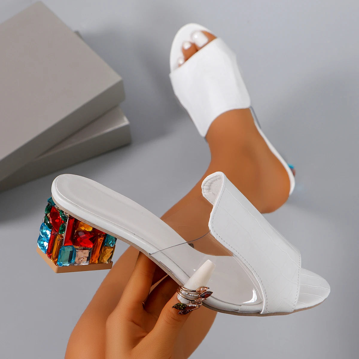 Women Sandals 2024 New Summer Crystal Luxury Sandals Ladies Open Toe Shoes for Women Square Heels Spring Summer Sandals Women
