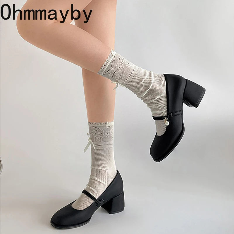 Thick Heel Women Mary Jane Shoes Fashion Shallow Square Toe Slip On Shoes Ladies Outdoor Party Dress Pumps