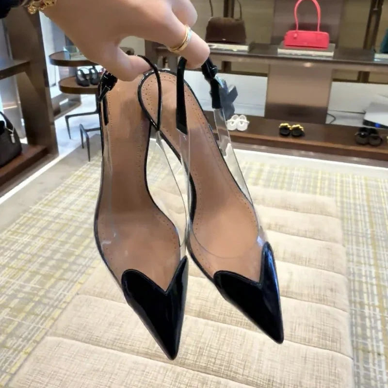 2026 Summer Pointed Shallow Mouth Sweet Love Shape Pumps Transparent Pvc Shoes Thin High-Heeled Dress Women'S Sandals