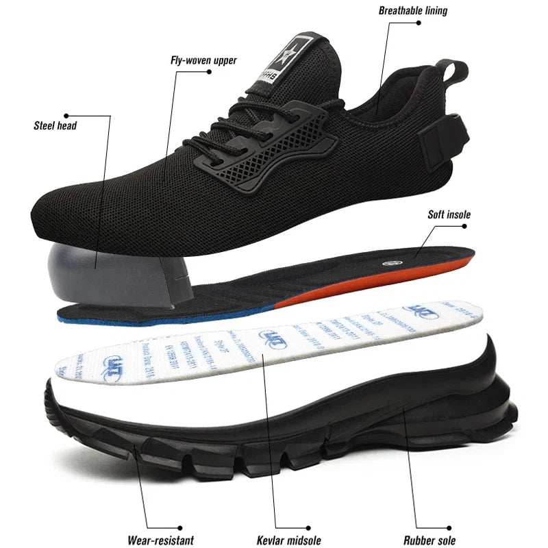 2026 Lightweight Men Safety Shoes Steel Toe Cap Work Sneakers Men Protective Shoes Anti-Smash Anti-Puncture Indestructible Shoes