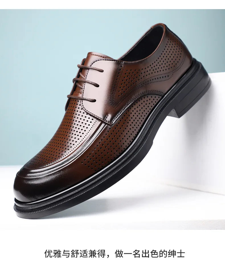 New Lace Designer Derby Shoes for Man Hallow Breathable Business Casual Leather Shoes Male Summer Autumn Fashion Dress Shoe Man