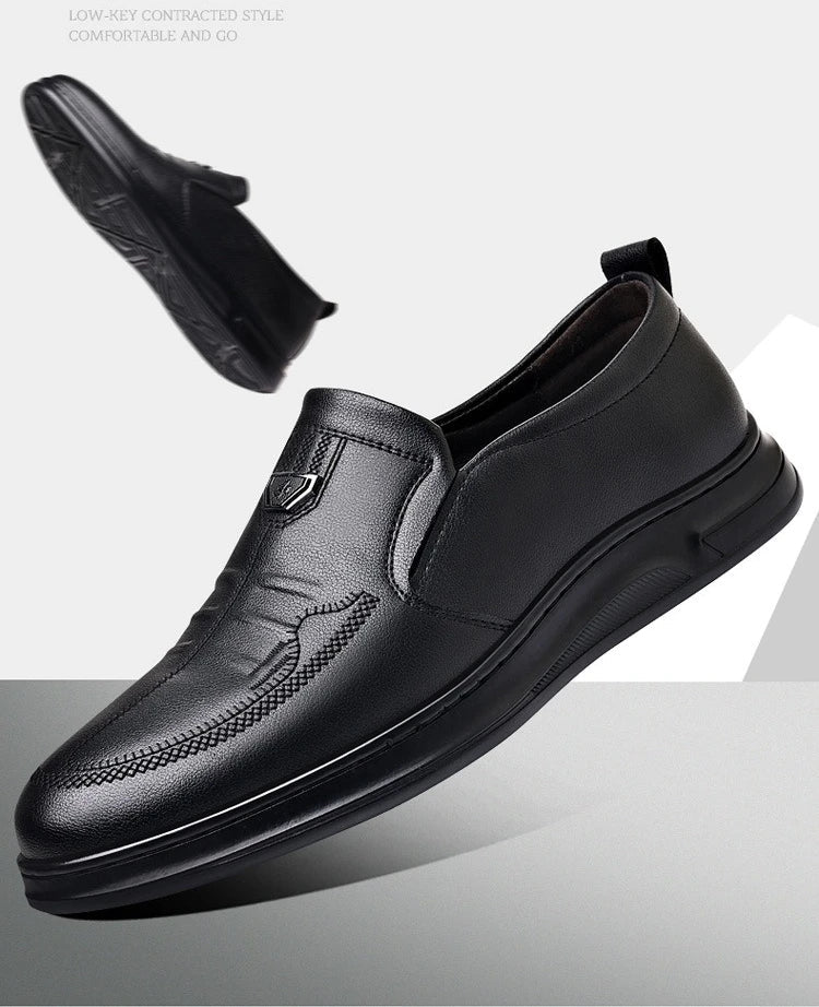Men's Leather Business Loafers Spring Autumn Black Slip-On Shoes Male Breathable Soft Sole Comfortable Casual Driving Shoes Man