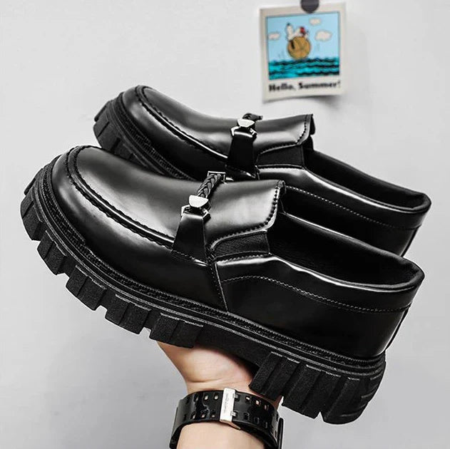 Man Casual Loafers Shoe Black Business Leather Shoes for Men Round Toe Height Increasing Platform Footwear Offer Shipping Free