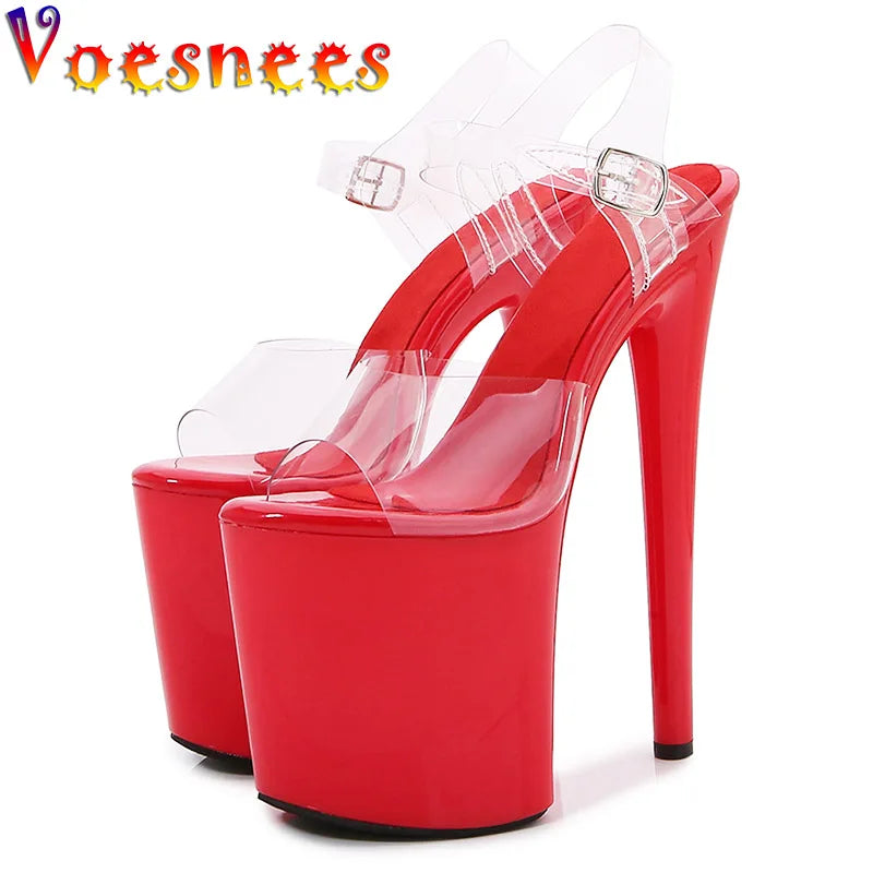 2025 New Fashion Heels Extreme Platform High 20CM Pole Dance Shoes Model Sexy Walk Show Transparent High-heeled Sandals Women