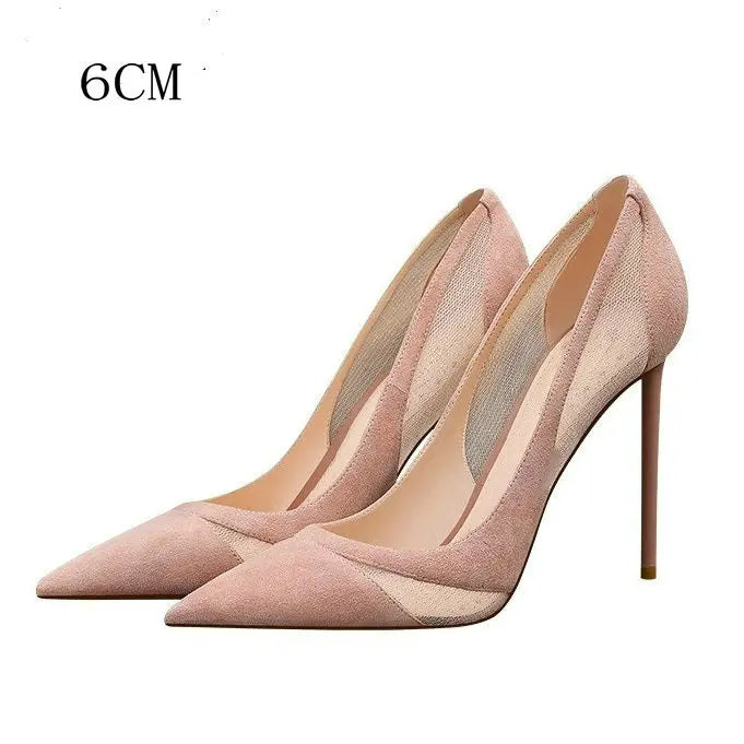 2026 Spring New Patchwork Mesh Silver High Heels For Women Pointy Shallow Mouth Temperament Slim Heel Shoes Wedding Pumps
