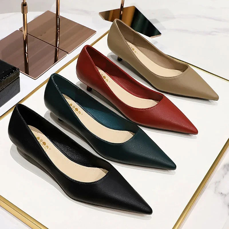 2024 Spring Women 4cm High Heels Concise Office Pumps Lady Soft Leather Thin High Heels Female Fashion Pointed Toe Wedding Shoes