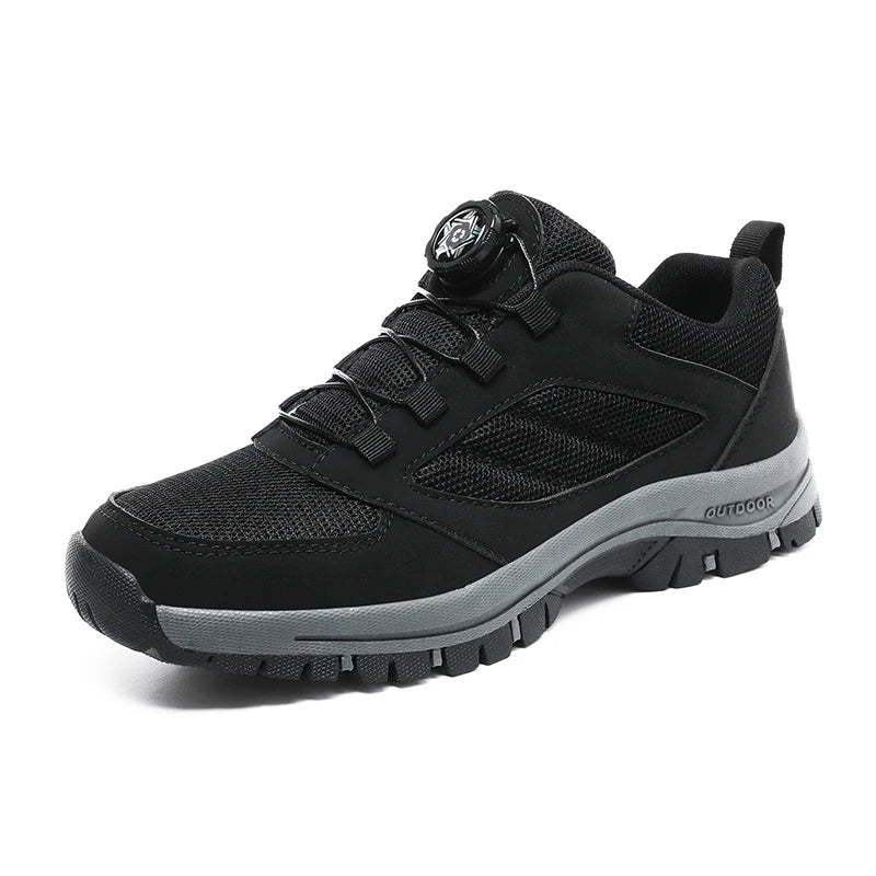 Male Sneakers Stylish Rotating Buckle Hiking Boots Solid Color Comfortable Non-slip Sporty Shoes Plus Size Men Shoes Leather
