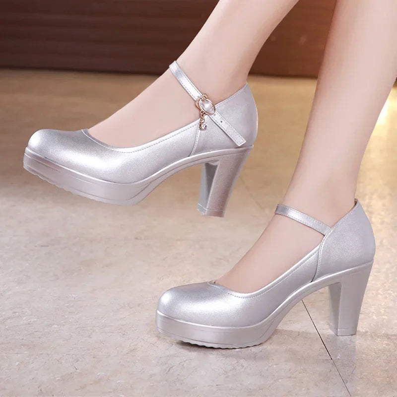 8 10 12cm Small Size 32-43 Shallow Thick Bottom Platform Pumps Women 2026 Block High Heels Shoes for Office Model Wedding Dress