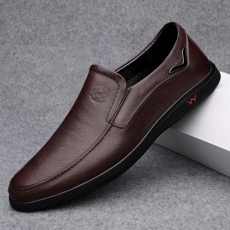 أحذية كلوهو الرجالية الكاجوال للعمل، أحذية جلدية مصنوعة يدوياً من جلد البقر بطبقات متعددة ونعل مطاطي للمكتب والترفيه