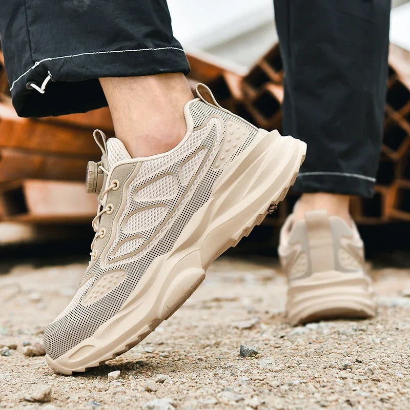 Fashion Couple Work Safety Shoes Rotating Button Steel Toe Men's Shoes Big Size Work Sneakers Puncture-Proof Protective Shoes