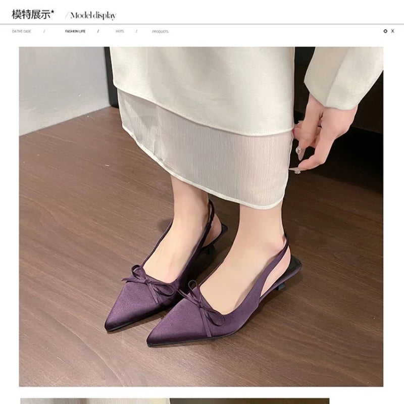 Satin Pointed Toe High Heeled Sandals Women Summer New Sexy Thin Heels Slingback Shoes Bow Elegant Party Dress Shoes Women Pumps