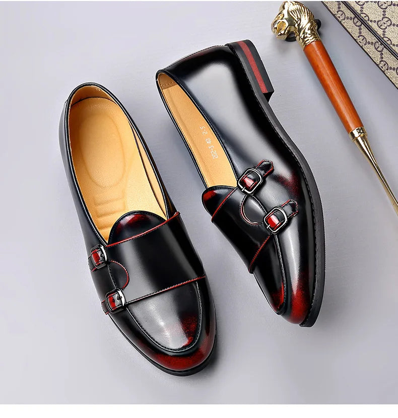 Spring Summer New Cow Leather Shoes for Men Buckle Designer Loafers Male Solid Color Big Size Fashion Business Casual Shoes Man