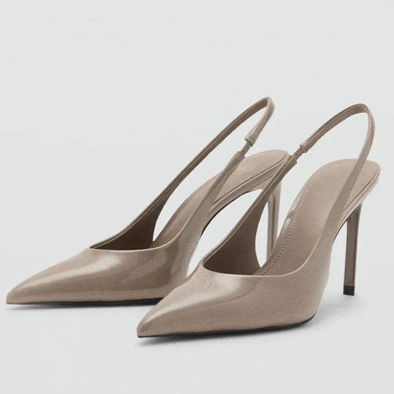 Brown Satin Slingback Women Pumps Sexy Pointed Toe Stiletto High Heels for Ladies Elegant Dress Shoes Comfortable Office Shoes