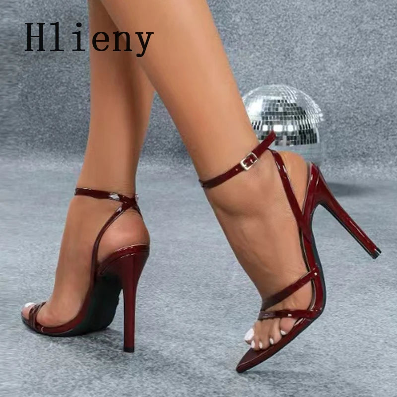 Hlieny 2026 New Women's Sandals Ankle Buckle Strap Summer Fashion Party Pointed Toe Thin High Heels Ladies Banquet Shoes