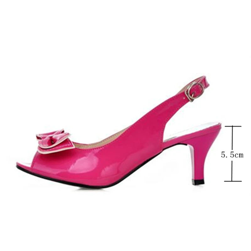 Sweet Women Sandals Summer Shoes Fashion Medium Heels Flip Flop Female Casual Bowtie Blue White Ladies Party Shoes Large Size 48