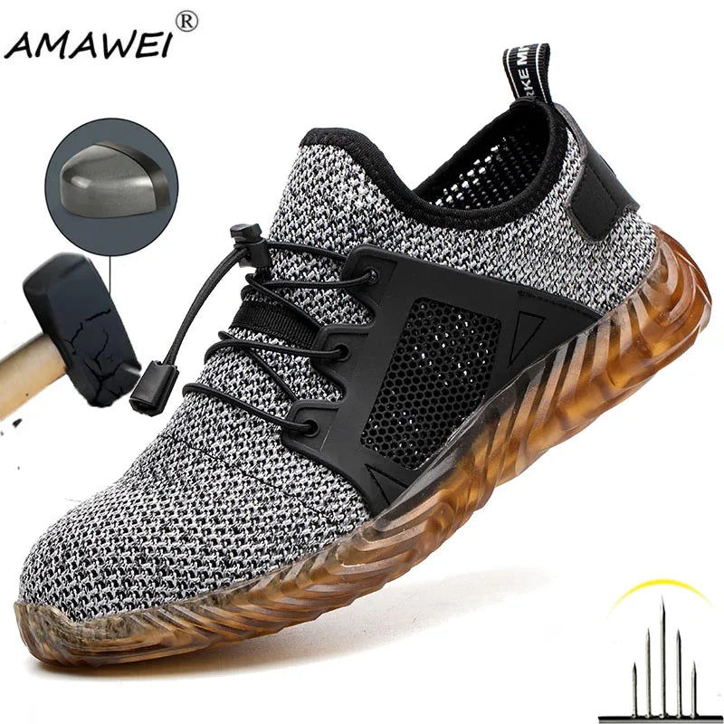 Men Steel Toe Safety Work Shoes Mesh Breathable Lightweight Comfortable Industrial Construction Shoes Puncture Proof Anti slip
