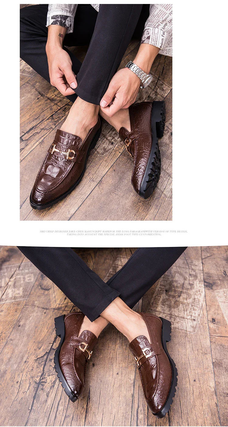 New British business casual shoes nightclub formal pointy leather shoes for men 46 47 large size crocodile metal decoration