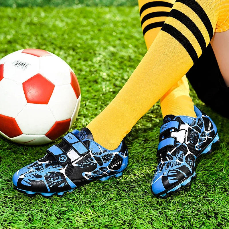 Kids Soccer Shoes Outdoor Non-Slip Football Sports Shoes Boy Training Shoes Child HOOK&LOOP Lightweight Children's Soccer Cleats