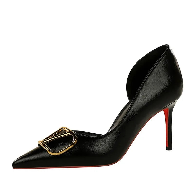 Popular Pointed Red-soled High-heeled Shoes for Women, Shallow-mouth Stiletto Side Hollowed-out Single Shoes, Banquet Shoes