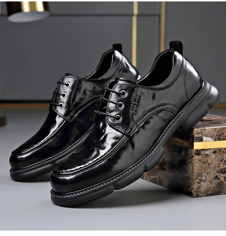 Summer Hallow Cow Leather Shoes for Men Fashion Casual Black New Designer Dress Shoes Male Lace Breathable Platform Shoes Man