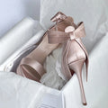 French Waterproof Table Champagne Colored Bow Heels Women'S Stiletto Lolita Ballet Party One-Line Buckled Sandals