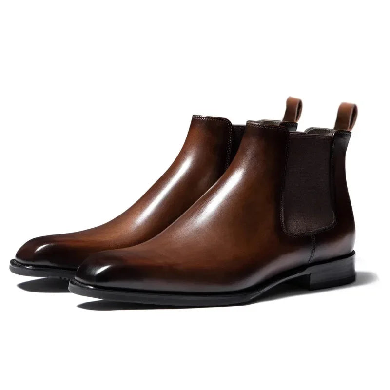 New Chelsea Boots Men Shoes PU Brown Fashion Versatile Business Casual British Style Street Party Wear Classic Ankle Boots 38-48