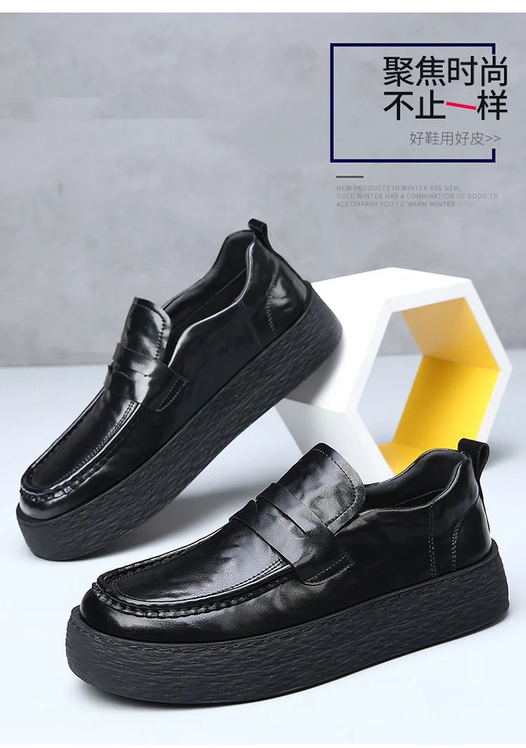 Height-increasing Business Casual Loafers for Men 2026 Spring New Black Designer Shoes Male Fashion Genuine Leather Shoe Man