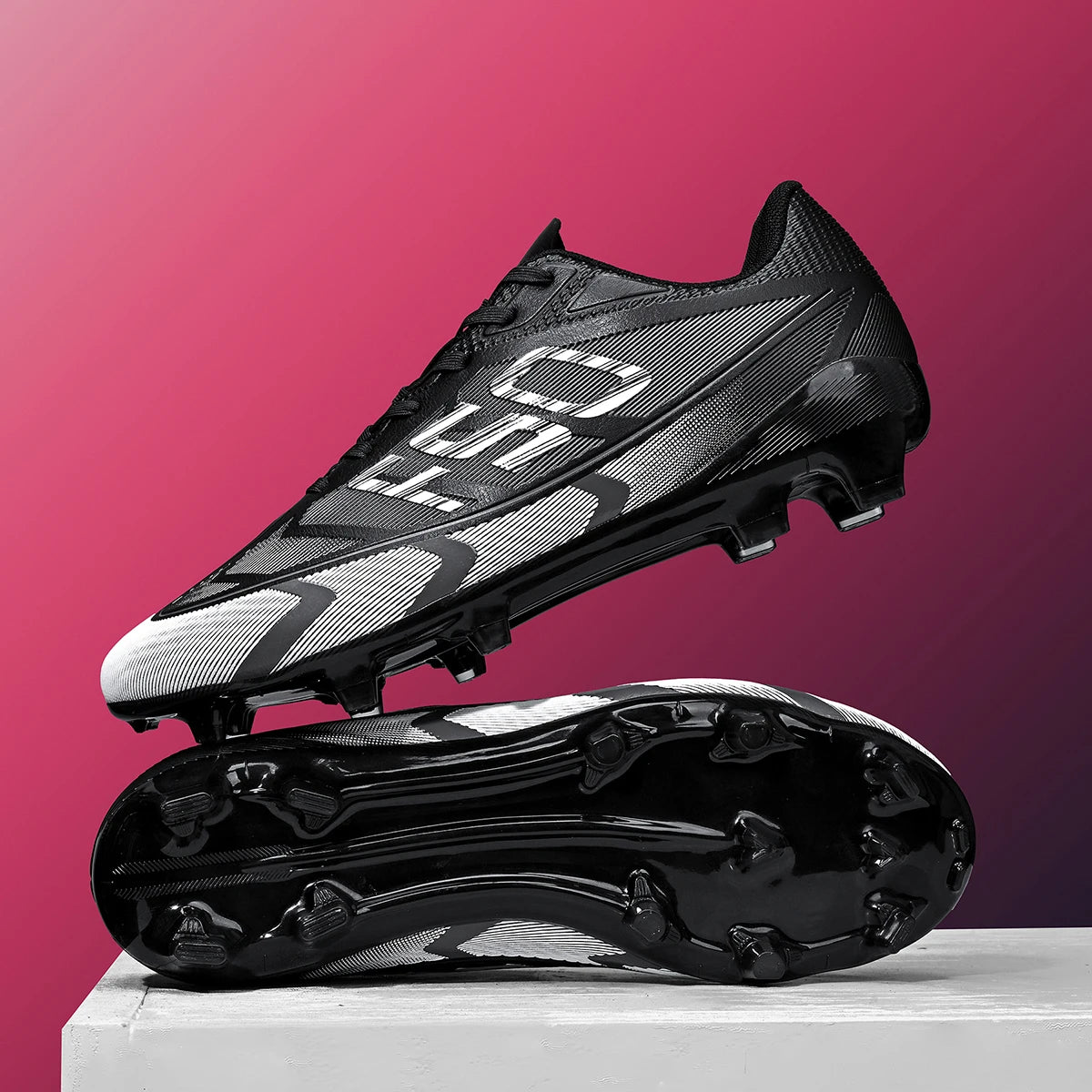 AG/FG Long Studs Soccer Shoes，PU Fabric Mixed Upper，TPU Sole Wear Resistant Anti Slip，Men Women Youth Outdoor Sports