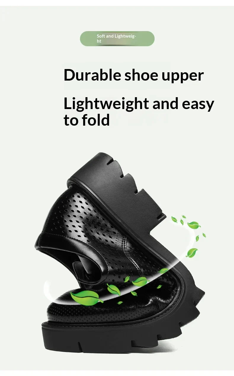 Summer Hollow Out Breathable Men Height Increasing Oxford Shoes 8/10CM Formal Business Dress Wedding Party Elevated Leather Shoe