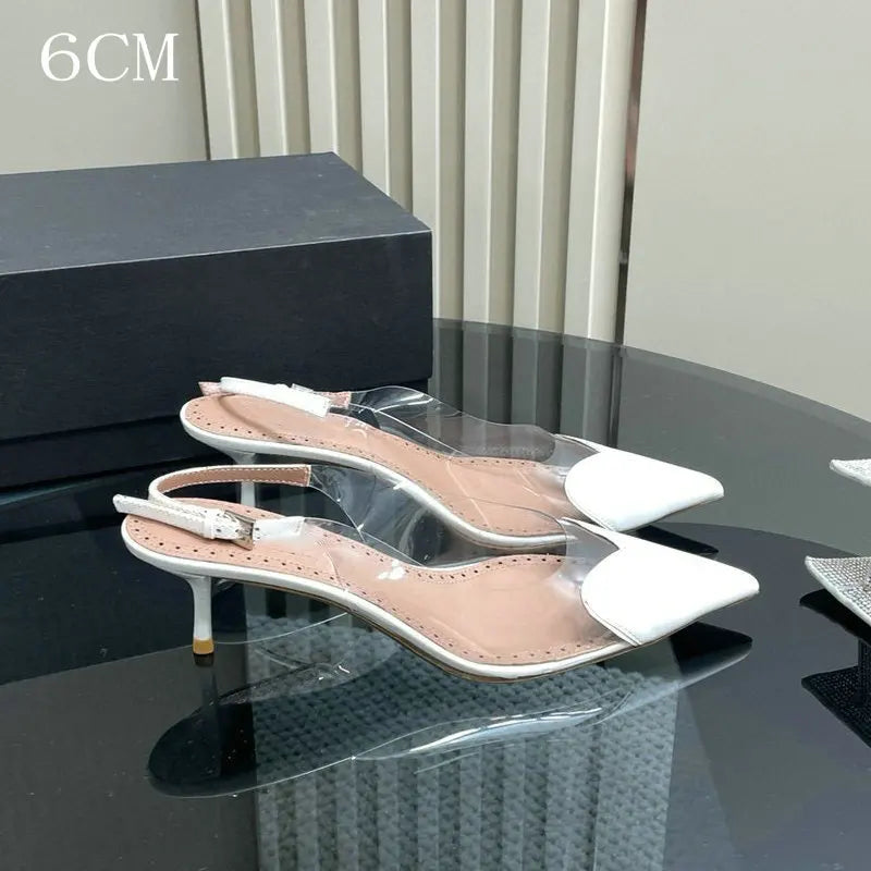 2026 European Summer New Women'S Sandals Pointy Thin Heels High Heels Back Empty Head Transparent Film Fashion Women'S Pumps