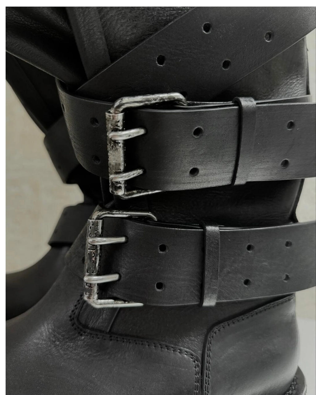 Modern Vintage Big Round Toe Height Increasing Boots Men's Belt Buckle Street Style Mid-Calf Boot Platform Motorcycle Boots