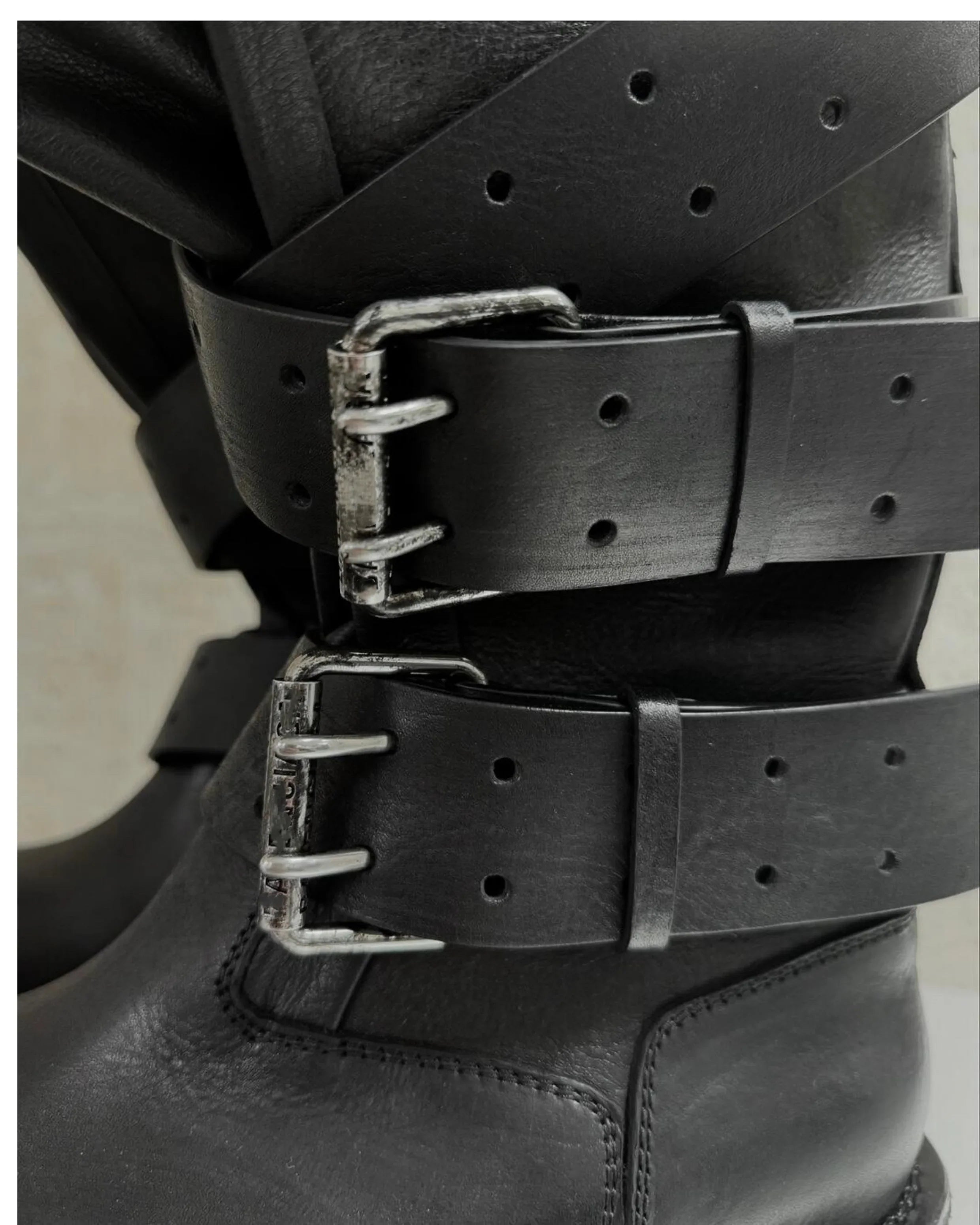 Modern Vintage Big Round Toe Height Increasing Boots Men's Belt Buckle Street Style Mid-Calf Boot Platform Motorcycle Boots