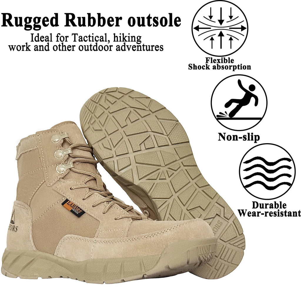 LAHORS® Lightweight 6 INCH Man Tactical Boots With Zip Combat Training Lace Up Waterproof Outdoor Hiking Breathable Ankle Shoes