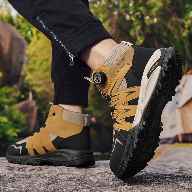 Green Men's Motorcycle Boots Rotary Buckle Men Ankle Boots Non-slip Platform Outdoor Boots For Man Biker Boots botas de hombre
