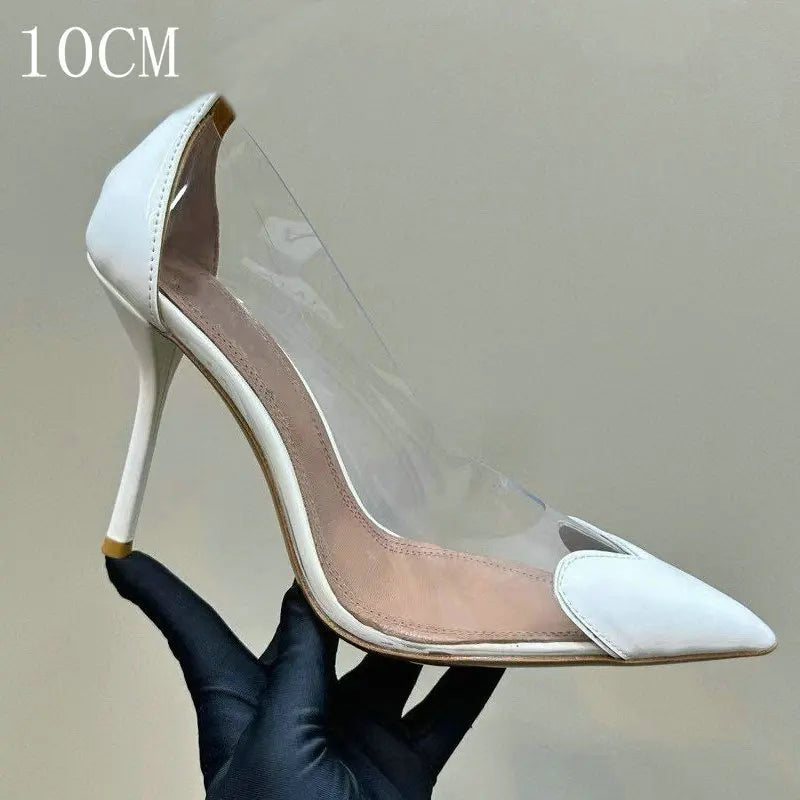 2026 Spring Summer New Fairy Wind Pointy High Heels Female Love Shaped Transparent Sandals Sexy Party Pumps