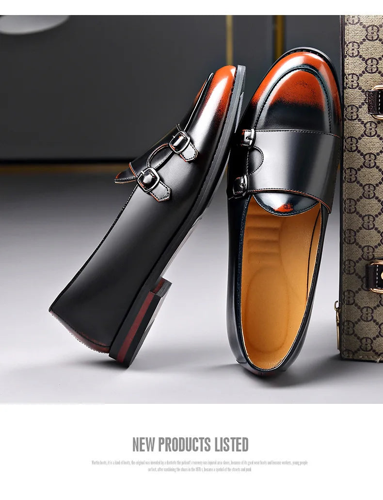 Spring Summer New Cow Leather Shoes for Men Buckle Designer Loafers Male Solid Color Big Size Fashion Business Casual Shoes Man