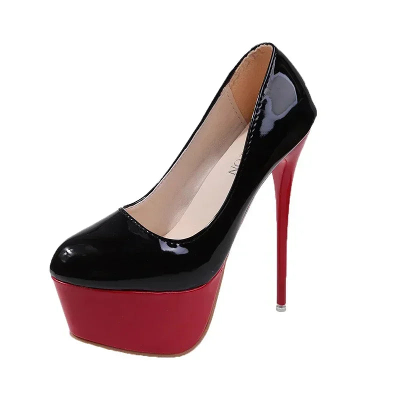 Platform Heels Sexy Pointed Toe Red Sole High Heels Wedding Shoes Naked Banquet Fashion Round Head Shallow Mouth Zapatos Mujer