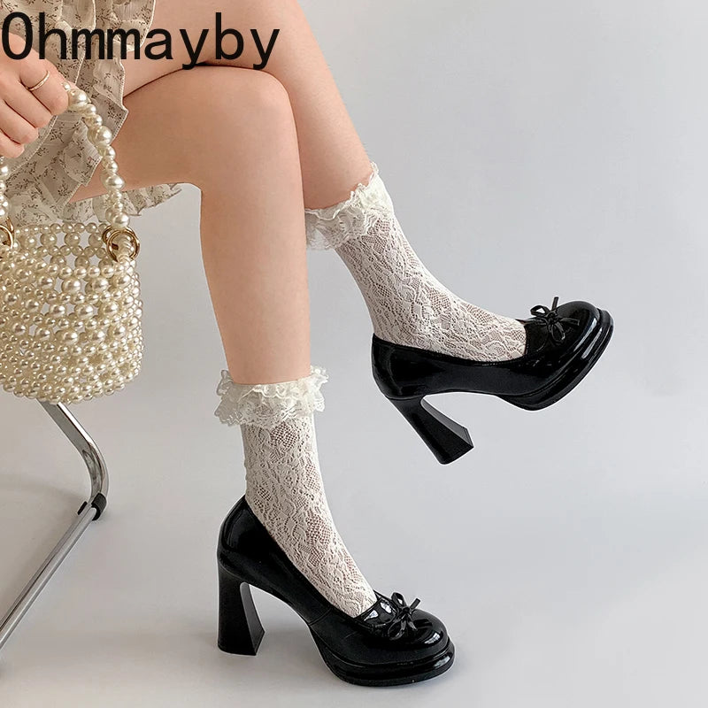 New Platform Thick Heel Women Mary Jane Shoes Fashion Butterfly-knot Slip On Shoes Ladies Outdoor Dress Pumps
