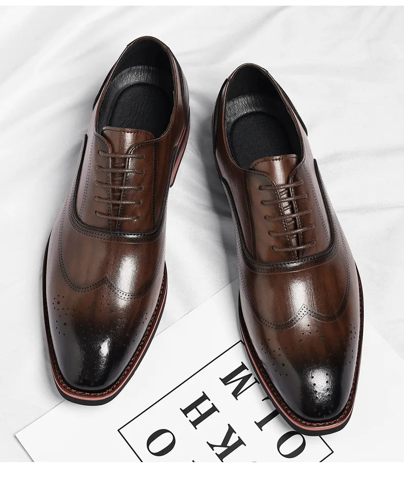 Solid Color New Dress Shoes for Men Lace Designer Fashion Wedding Derby Shoes Male Spring Autumn Business Casual Shoe Man