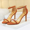 Women Gladiator Stiletto Classic Ankle Strap Holiday Beach Sandals Lady Fashion Suede 8cm 11cm High Heels Sexy Red Brown Sandles