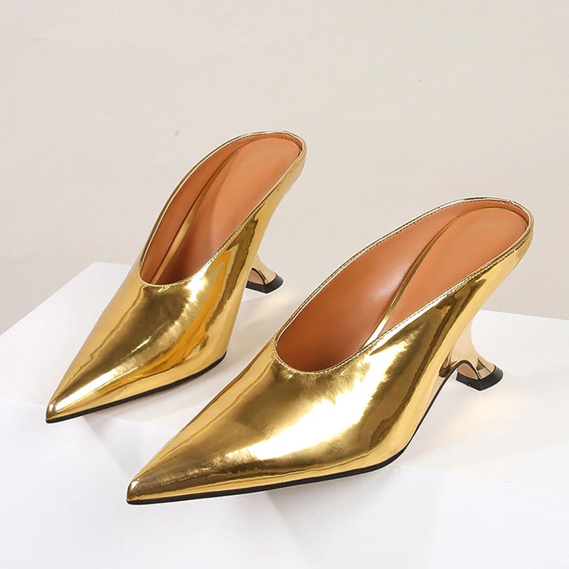Aneikeh Fashion Silvery Sequined Women Slingbacks Pumps Pointed Toe High Heels Wedding Prom Ladies Shoes