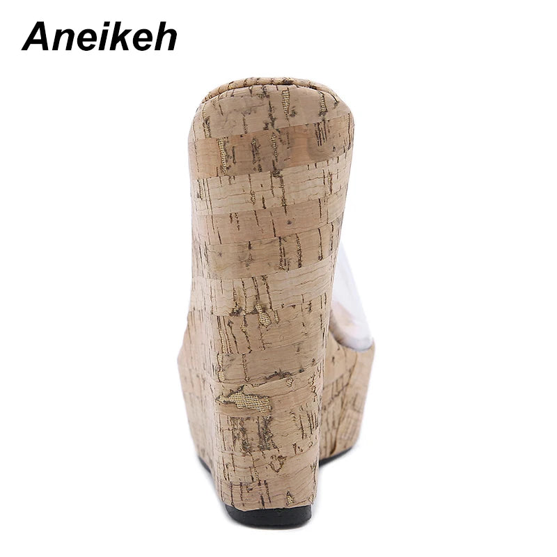 Aneikeh PVC Transparent Wedges Platform Sandals High Heeled Summer 2025 Fashion Women's Slippers Thick Sole Beach Shoes Mujer