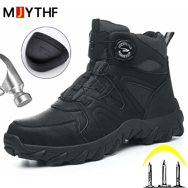Rotating Button Safety Boots Men Outdoor Tactical Boots Indestructible Shoes Puncture-Proof Work Boots Steel Toe Shoes Sneakers