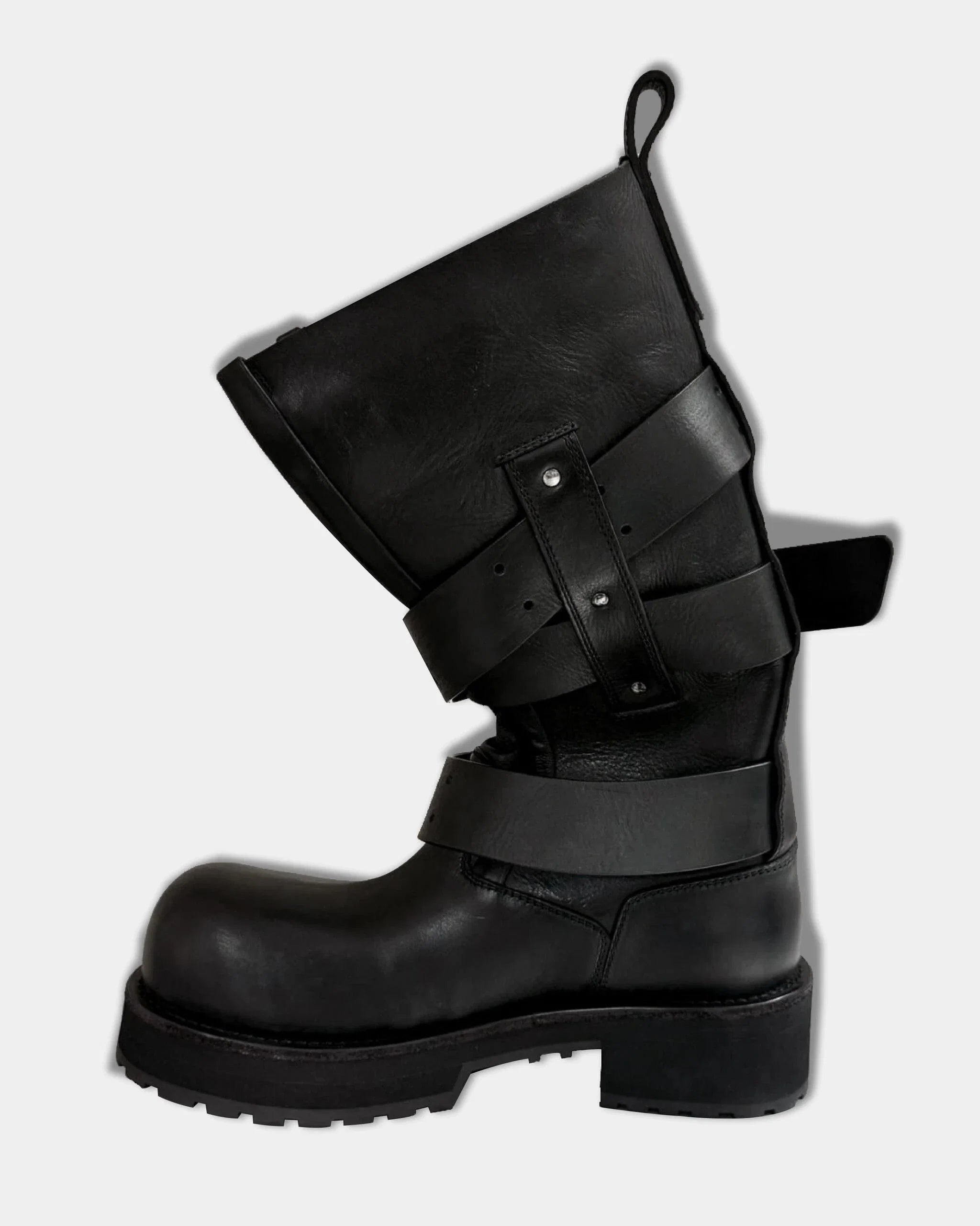 Modern Vintage Big Round Toe Height Increasing Boots Men's Belt Buckle Street Style Mid-Calf Boot Platform Motorcycle Boots