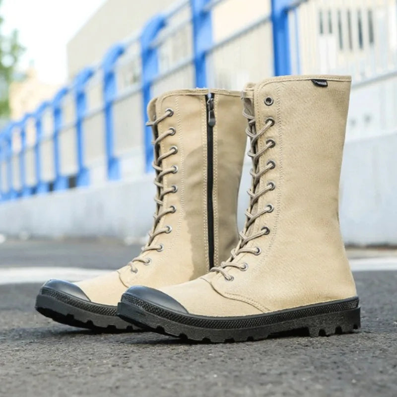 Men's High Top Boots Fashion Casual Canvas Boots Outdoor Non-slip Hiking Boots for Men Lace Up Casual Ankle Boot Botas Masculina