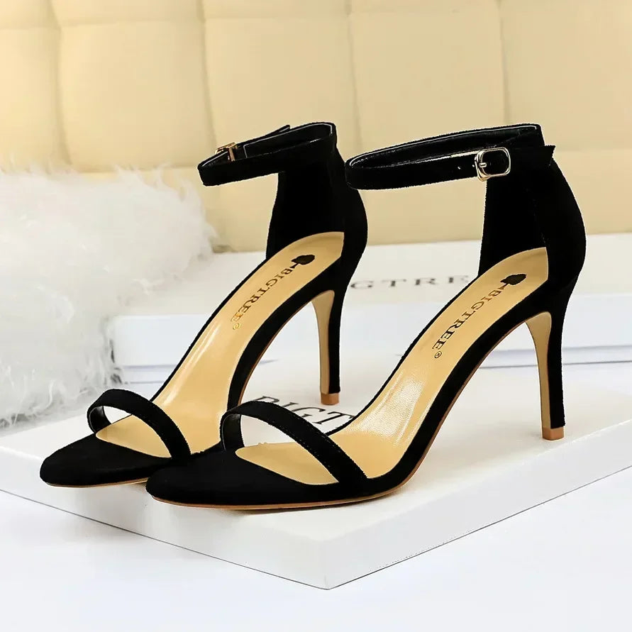 Women Gladiator Stiletto Classic Ankle Strap Holiday Beach Sandals Lady Fashion Suede 8cm 11cm High Heels Sexy Red Brown Sandles