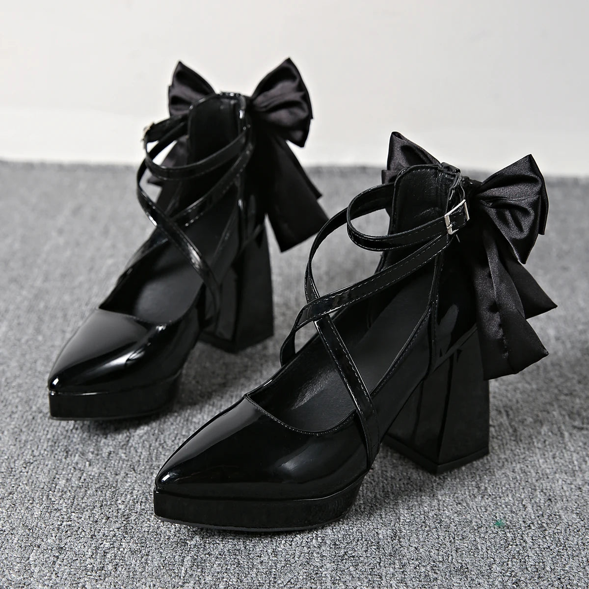 Gothic Black Patent Leather Mary Jane Shoes Women Summer 2026 Platform Super High Heel Y2K Shoes Woman Lolita Ankle Strap Pumps