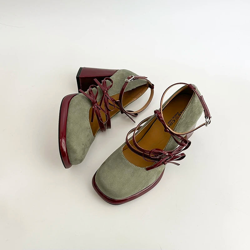 Designer New Spring Thick Heel Women Mary Jane Shoes Butterfly-knot Buckle Strap Shoes Ladies Elegant Party Dress Pumps